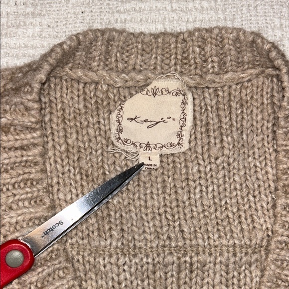 KENJI Anthropologie Women’s Slouchy Cozy V-Neck Sweater in Classic Tan Large - Picture 2 of 14